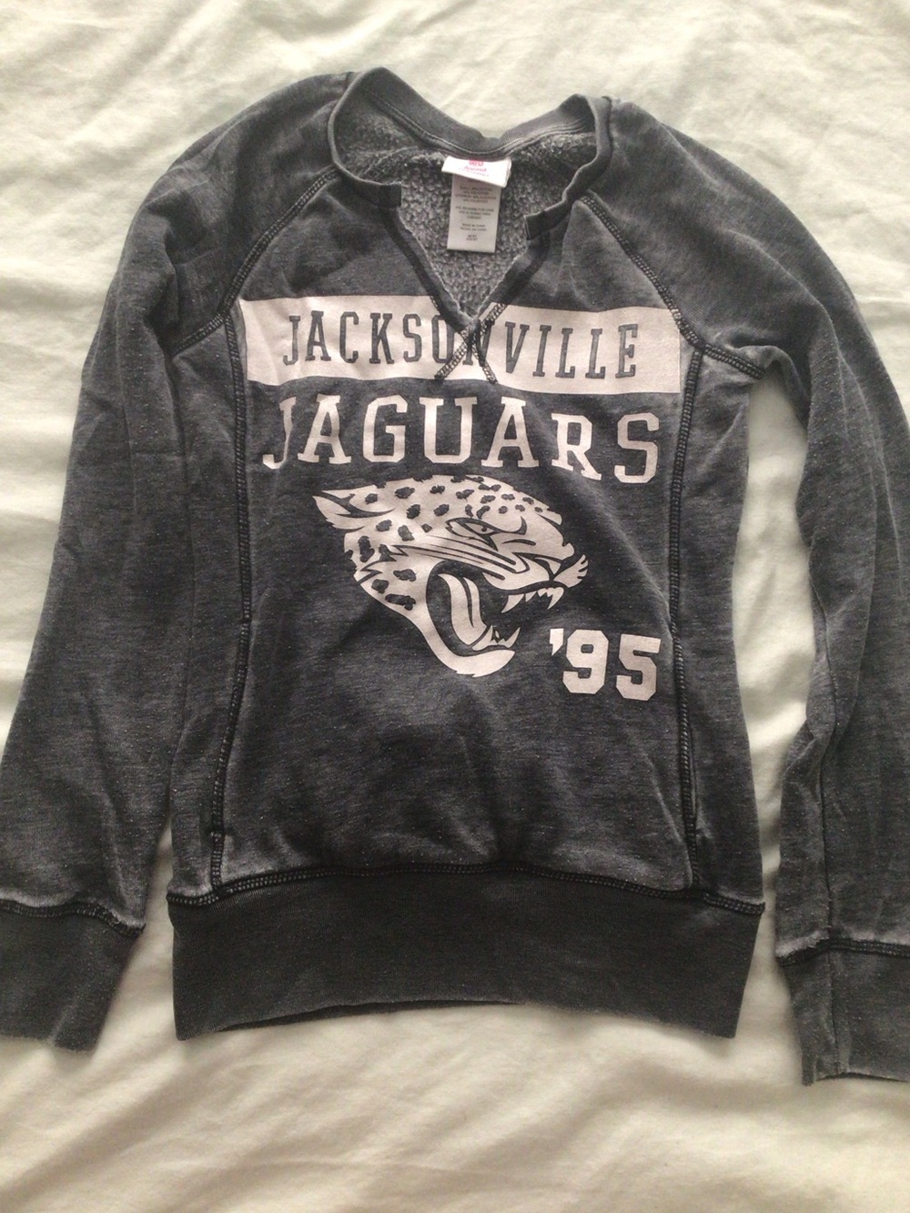 Jacksonville Jaguars Ladies Charcoal Acid Wash Pullover Sweatshirt - XS